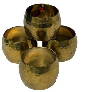 Set of 4 Napkin Rings Hammered Brass Gold Tone Metal Boho Rustic Dining